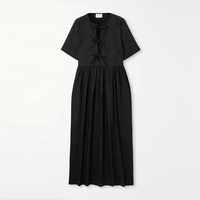 Robe midi élégante décontractée pour femme en coton noir à col rond et manches courtes, personnalisable, collection Printemps-Été, avec impression numérique