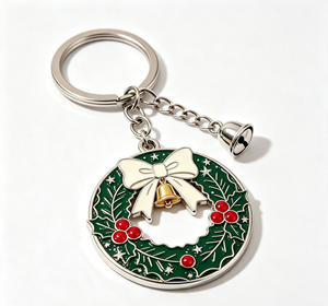 Porte-clés de Noël personnalisé en métal, avec couronne de fêtes, pendentif cloche émaillé, en alliage de zinc, cadeau souvenir - Product Image 4
