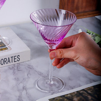 Verre à vin, cocktail ou martini en cristal fait main à longue tige, personnalisé, de luxe, violet rose, pour mariage, style gobelet coupe américain