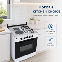 Cuisinière à gaz et électrique autonome D CKD 60*60 avec 2 brûleurs, 2 plaques chauffantes et four de 80L (compatible GPL)