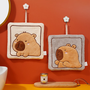 Kapibala Hand Towel 23x23 Cm Embroidered Coral Fleece Square Kitchen Towel Cartoon Design - Product Image 1