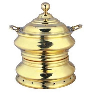Recipiente Circular Dorado para Calentar Comida con Tapa y Asas - Product Image 1