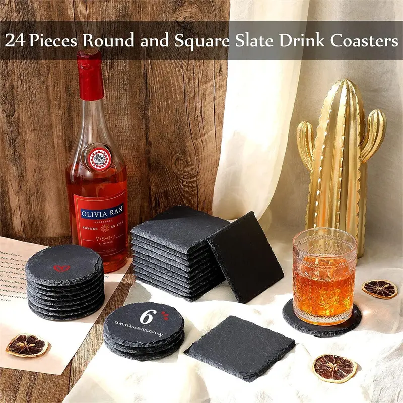 Manufacturer Wholesale Slate Coaster Custom Gorgeous Slate Coaster Bulk For Engraving Square Slate Stone Cup Coaster For Drink