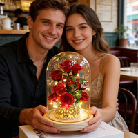 Valentijnsdag Creatief Cadeau voor Haar Kunstmatige Roos Glazen Koepel Eeuwige Bloemen (14x19,5cm) LED Verlicht Afstuderen Thanksgiving