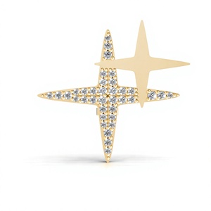 Aarinya Celestial Twin Star Polaris Cluster Lab Diamond Motif 14K Gold Minimalist Pave Setting Brooch Lapel Pin Unisex Party - Product Image 1