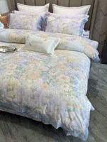 Parure de lit double 4 pièces de haute qualité en coton à fibres longues Aineng, imprimé floral, anti-acariens, style européen/américain