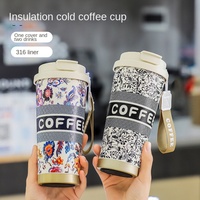Cangkir Kopi Desain Unik 316 Stainless Steel Cangkir Terisolasi Bergaya dengan Sedotan Ganda Cangkir Air Cangkir Hadiah