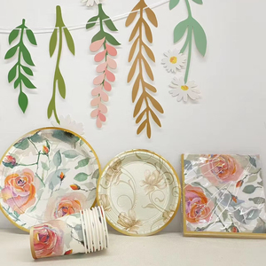Assiettes en papier jetables en gros de l'usine DAMAI, assiettes rondes ordinaires, ensembles d'assiettes en papier à motifs floraux - Product Image 1