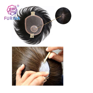 Toupets de cheveux humains de remplacement pour hommes à peau fine tissés à la main 100% vrais indiens pour hommes <span class=keywords><strong>sac</strong></span> en PVC 8 pouces attaché à la main - Product Image 3