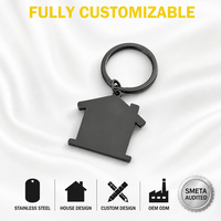 Porte-clés personnalisé DIY en acier inoxydable, motif cheminée, en métal noir vierge, pour gravure, cadeau, vente en gros, fournisseur en vrac
