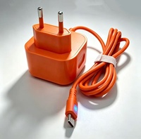 Cargador de Pared de Carga Rápida Tipo-C, Estándar Europeo, Color Naranja, con Cable Tipo-C, Venta al Por Mayor del Fabricante