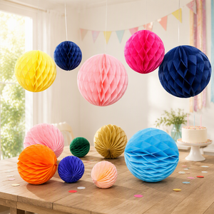 Abanicos de Papel Florales 3D, Bolas de Panal, Adornos Colgantes, Decoración de Pared para Bodas y Cumpleaños - Product Image 4