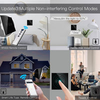 Interrupteur intelligent à double commande WiFi/RF, variateur de lumière 10A, panneau tactile mural ABS, contrôle à distance par application et vocal, connexion rapide, IP22