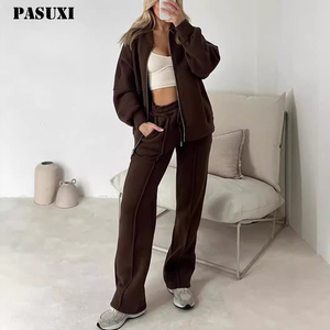 PASUXI Set <span class=keywords><strong>Streetwear</strong></span> Personalizzati da <span class=keywords><strong>Donna</strong></span> Felpa con Cappuccio e Zip e Pantaloni della Tuta Completo Due Pezzi <span class=keywords><strong>Abbigliamento</strong></span> <span class=keywords><strong>Donna</strong></span> Set da Allenamento Completo Sportivo - Product Image 1