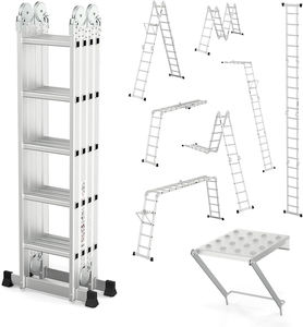 Scala a gradino pieghevole in alluminio 7 in 1 moderna scaletta di estensione telescopica regolabile Multi-posizione EN131 Certified Home Warehouse - Product Image 4