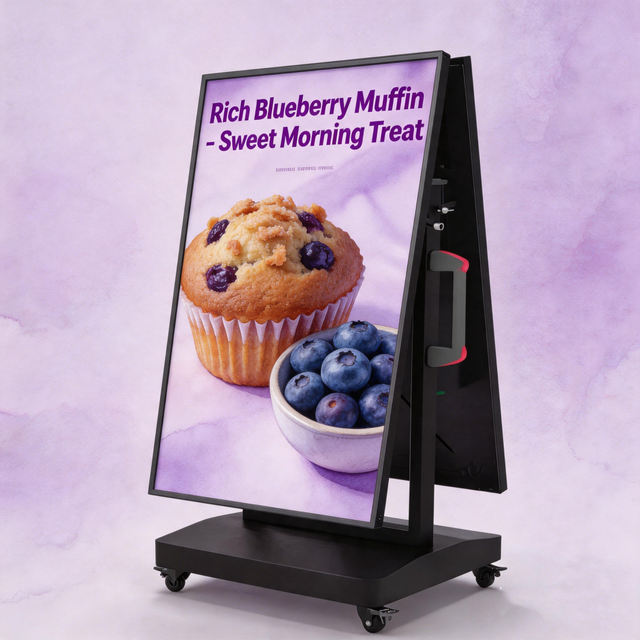 Digital Kiosk Display Mobile Double Sided Signage with Wheels 43 49 Inch Battery Operated High Brightness Semi Outdoor Totem