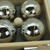 Boules de pétanque en métal argenté de 73 mm, lot de 6 boules de bocce dans une boîte en bois, jeu de jardin classique
