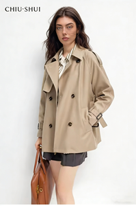 Elegante <span class=keywords><strong>Trench</strong></span> Corto Doppiopetto da <span class=keywords><strong>Donna</strong></span>, Novità Primavera, Taglia Piccola, Colletto Rovesciato, Fodera in Pile - Product Image 2