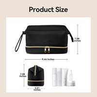 Sac de rangement pour maquillage à double couche, étanche, trousse de toilette de voyage avec compartiment séparé pour les pinceaux