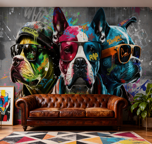 Grand <span class=keywords><strong>papier</strong></span> <span class=keywords><strong>peint</strong></span> moderne en toile pour chambre à coucher et salon, image amusante de <span class=keywords><strong>chien</strong></span> graffiti, fresque murale cool de <span class=keywords><strong>chien</strong></span>, installation facile - Product Image 3