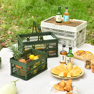 Outdoor <b>Camping</b> <b>Storage</b> <b>Box</b> Rectangle With Handles Large Capacity Picnic Organizer Car Trunk Container Grayish White Green - Product Image 2