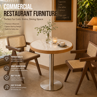 Table de café ronde en pierre frittée, bord en chêne massif, piétement en acier inoxydable, mobilier commercial minimaliste naturel pour café, OEM