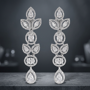 Boucles d'oreilles de luxe en forme de fleur avec diamants taille poire, en argent 925 plaqué rhodium, bijoux de mariage pour femme - Product Image 3