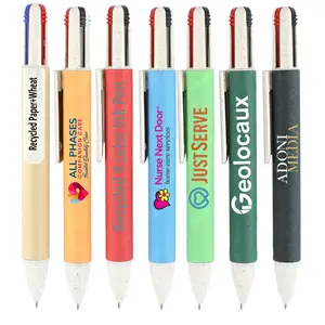 multi-colored 4 colour ink recycled craft paper wheat ball pen-biogradable eco-friendly 4 color ink ballpoint pen