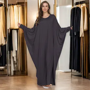 Diskon besar gaun kasual jubah kelelawar wanita ukuran besar mewah gaun warna polos dengan desain elegan kain Abaya dari Dubai Turki