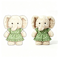 Vente en gros d'éléphant en peluche doux et bouclé, vêtu d'une robe verte à fleurs, design personnalisé, mascotte, cadeau, jouet en peluche