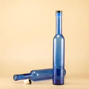 Fabrikant 380Ml Blauwe Wijnfles Ronde Glazen Drankfles Met Kurk Top En Perfect Luchtdicht