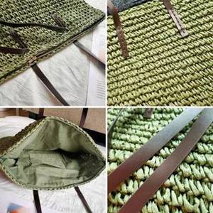 Sac fourre-tout tissé en paille de papier écologique fait main avec sangle en cuir PU - Grand sac à main d'épaule pour la plage d'été - Product Image 6