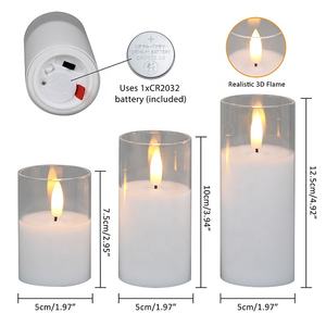 مجموعة من 3 شموع <span class=keywords><strong>LED</strong></span> كهربائية عديمة اللهب وميض، تعمل بالبطارية، زجاج أبيض، شمع على شكل عمود، للديكور المنزلي، مع تأثير لهب حقيقي ثلاثي الأبعاد - Product Image 2