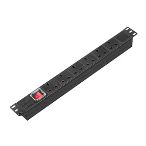 19 Inch Rack Mounted PDU socket UK type 6 Port Aluminum Shell on-off Switch power distribution unit