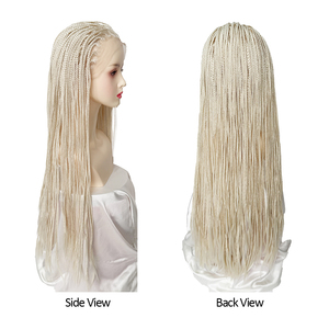 <span class=keywords><strong>Parrucca</strong></span> Sintetica Shinein Fatta a Mano Senza Nodi, Bionda 613, con Frontale in Pizzo, Treccia Micro Box Braid, Resistente al Calore - Product Image 3