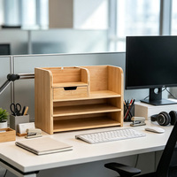Organisateur de bureau en bambou naturel personnalisé, porte-documents en bois avec tiroirs, adapté pour une utilisation à domicile ou au bureau
