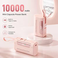 Batterie externe pour téléphone 10000 mAh, câble Type-C rétractable intégré, batteries externes portables approuvées par les compagnies aériennes, taille mini 10k mAh