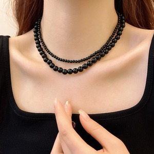 Collier tendance en perles d'imitation de verre noir 4MM/6MM/8MM/10MM, collier ras du cou élégant, collier empilable - Product Image 5