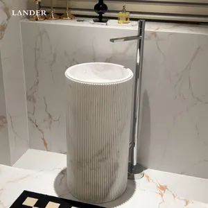Fabrika toptan özelleştirilebilir yivli mermer lavabo banyo Volakas taş mermer ayaklı lavabo yıkama lavabosu banyo için