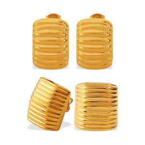 Pendientes de Botón de Acero Inoxidable Chapados en Oro, Forma Rectangular Geométrica, Joyería de Moda para Mujer, Uso Diario - Product Image 5
