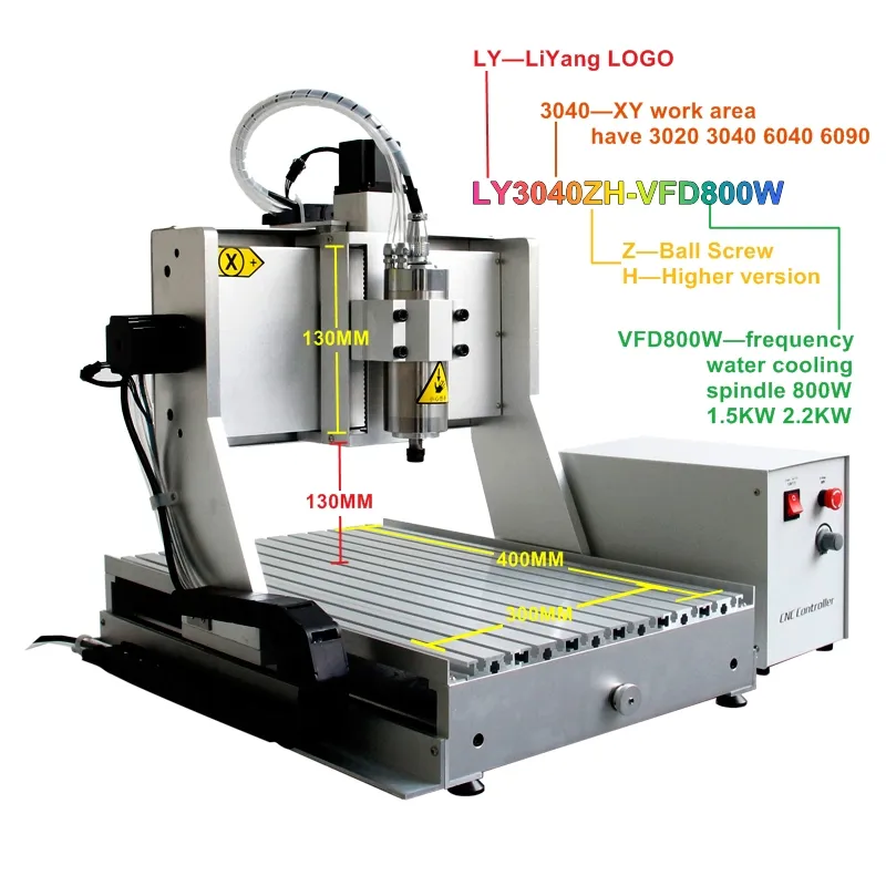 Mini fraiseuse cnc 3040ZH à broche 3 axes, machine à graver, avec ER11, épaisseur de 800mm, 130 W