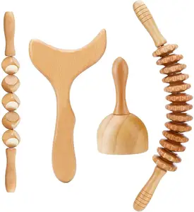 4 Pack Wood Therapy Lymphatic Drainage Massage Tools Body Shaping Kit