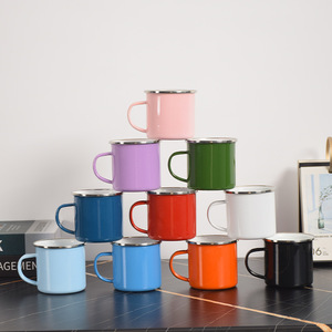 Custom Logo Retro Emaille Mok 350Ml Verdikte Draagbare Koffiekop Voor Kamperen Ontbijt Buiten Thee 12Cm Klassiek Ontwerp 80Ml