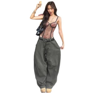 <span class=keywords><strong>Jean</strong></span> Bootcut Américain Vert <span class=keywords><strong>Militaire</strong></span> Style Streetwear, Coupe Slim et Drapée, Chic, <span class=keywords><strong>Taille</strong></span> <span class=keywords><strong>Haute</strong></span>, Ample, Décontracté pour Filles - Product Image 4