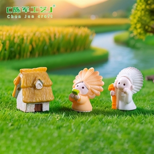 Micro-paesaggio Weij, piccole figurine della cultura Liangzhu, casa delle bambole, casetta con tetto di paglia, accessori decorativi fai da te, piccole decorazioni in resina - Product Image 4