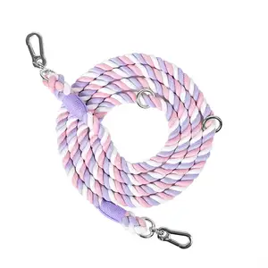 بيع بالجملة مصنع حبال ربط حبل قطني ملون تصميم خاص للدفع اليدوي للحبل المضفر للكلب