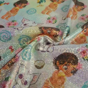 लोकप्रिय गर्म बिक्री कस्टम होलोग्राफिक प्रिंट अपने खुद के डिजाइन के लिए स्पैन्डेक्स होलोग्राम चमक खिंचाव कपड़े परिधान