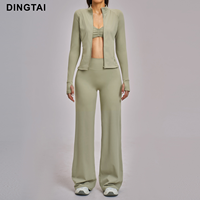 Ensemble de yoga 3 pièces personnalisé Dingtai avec logo, vêtements de fitness pour femmes, vêtements de sport respirants, tenue de sport avec fermeture éclair, tenues d'entraînement