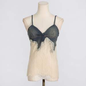 Top estivo in pizzo canotta in Denim Patchwork + pantaloni casual a cinque quarti in due pezzi <span class=keywords><strong>Set</strong></span> di <span class=keywords><strong>abbigliamento</strong></span> da donna alla moda sottile - Product Image 4