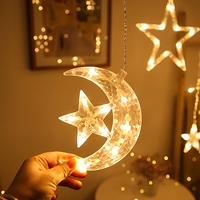 220V Plug-in Intérieur LED Fée Lumière Rideau Ramadan Eid Noël Lune Étoile Décoration en Plastique IP44 Classé